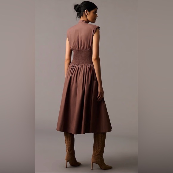NWT Anthropologie Tommie Brown Cap Sleeve Maxi Dress with Zipper Front - Picture 2 of 5
